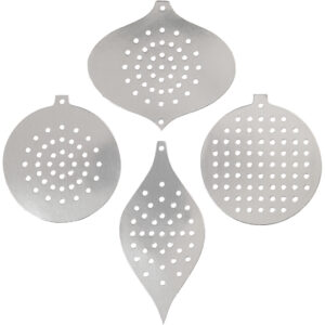 Sykarton, metallic sølv, juleornamenter, H: 8,5-12 cm, hulstr. 3 mm, 8 stk./ 1 pk.