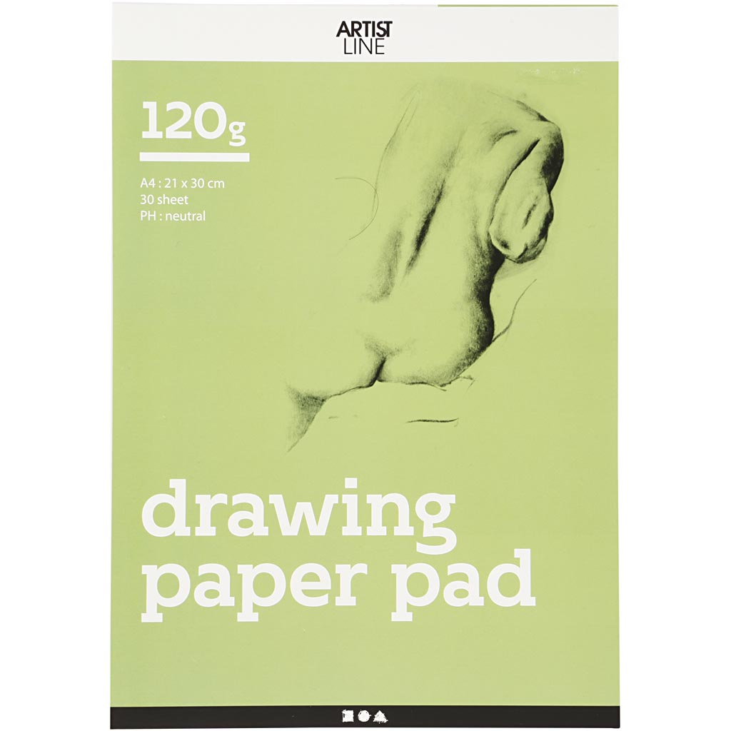 Tegneblok, hvid, A4, 210x297 mm, 120 g, 30 ark/ 1 stk. - Billede 3