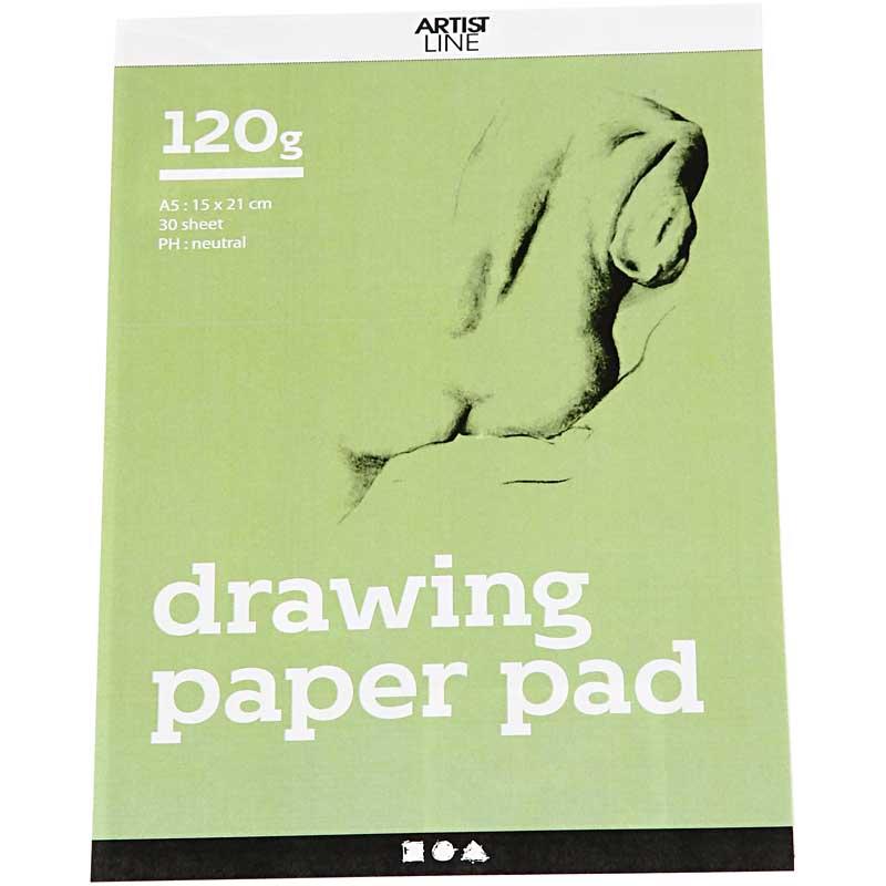 Tegneblok, hvid, A5, 148x210 mm, 120 g, 30 ark/ 1 stk. - Billede 2