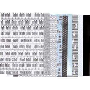 Designpapir i blok, sort, blå, grå, hvid, str. 21x30 cm, 120+128 g, 24 ark/ 1 pk.