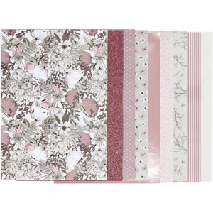 Designpapir i blok, beige, brun, rosa, hvid, str. 21x30 cm, 120+128 g, 24 ark/ 1 pk.