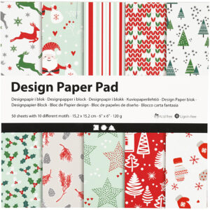 Designpapir i blok, grøn, rød, hvid, 15,2x15,2 cm, 120 g, 50 ark/ 1 pk.