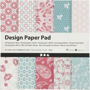 Designpapir i blok, rosa, 15,2x15,2 cm, 120 g, 50 ark/ 1 pk.