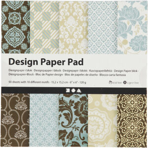 Designpapir i blok, lyseblå, brun, 15,2x15,2 cm, 120 g, 50 ark/ 1 pk.