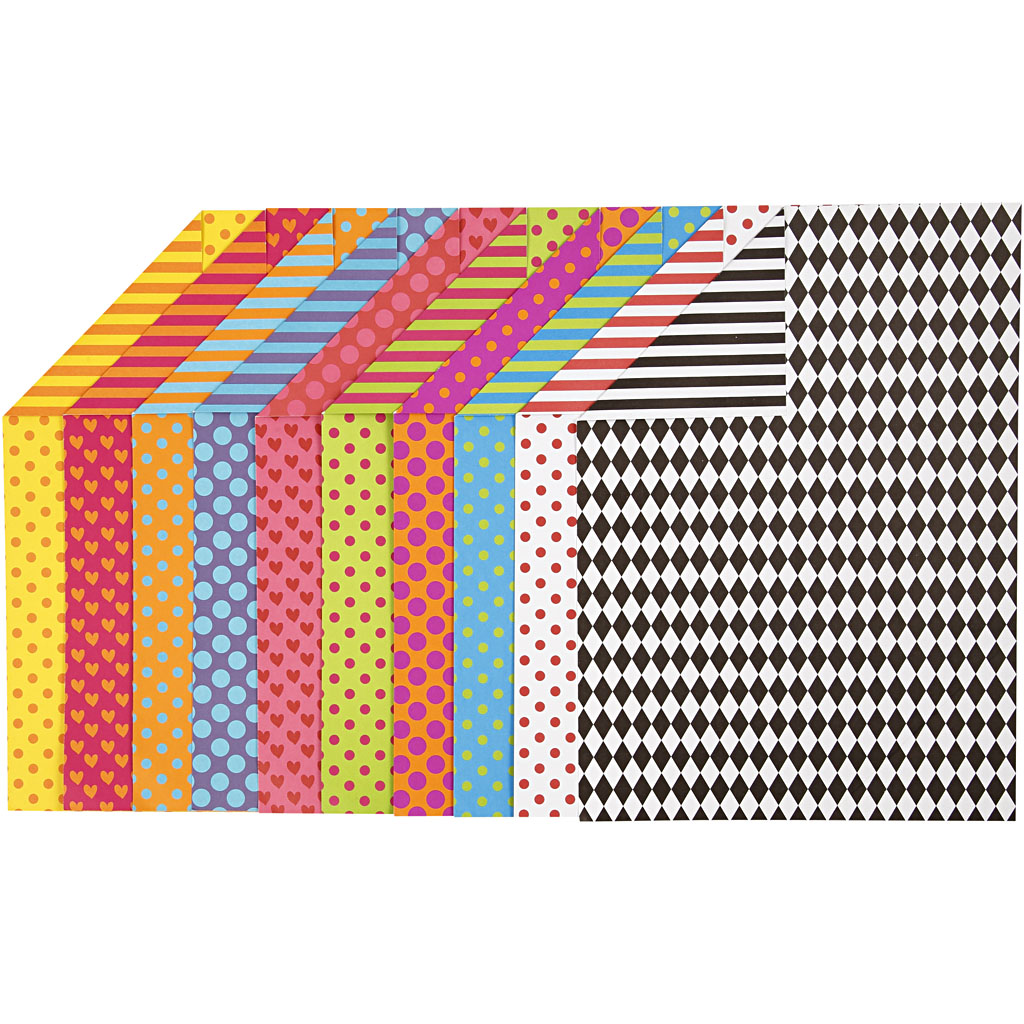 Mønstret karton, ass. farver, A4, 210x297 mm, 250 g, 20 ass. ark/ 1 pk.