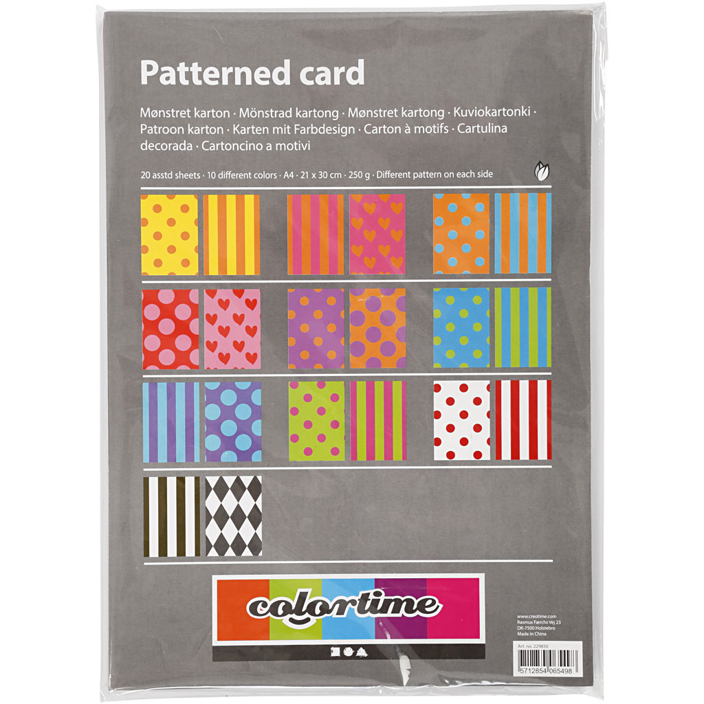 Mønstret karton, ass. farver, A4, 210x297 mm, 250 g, 20 ass. ark/ 1 pk. - Billede 2