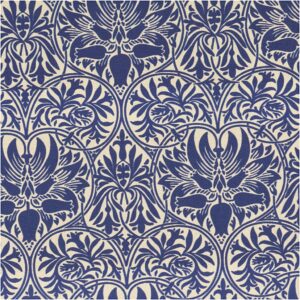 Kanvas m/ snirkler og blomster William Morris Marineblå