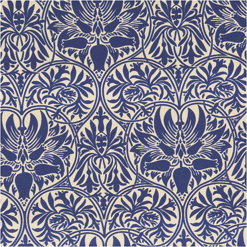 Kanvas m/ snirkler og blomster William Morris Marineblå