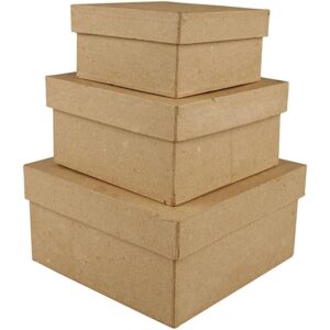 Kvadratiske æsker, H: 5+6+7,5 cm, str. 10+12,5+15 cm, 3 stk./ 1 sæt