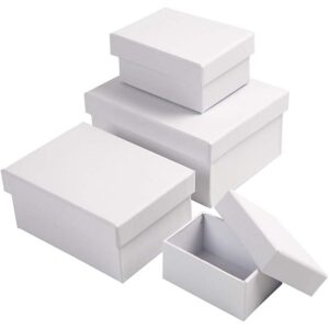 Rektangulære æsker, hvid, H: 3,5+4,5+5,5+6,5 cm, str. 8,5x11,5+11x14 cm, 4 stk./ 1 sæt