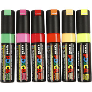 Posca Tusch, ass. farver, nr. PC-8K, streg 8 mm, 6 stk./ 1 pk.