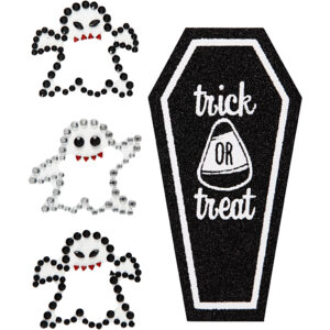 Rhinstensstickers, spøgelser og kiste, 14x17 cm, 1 ark