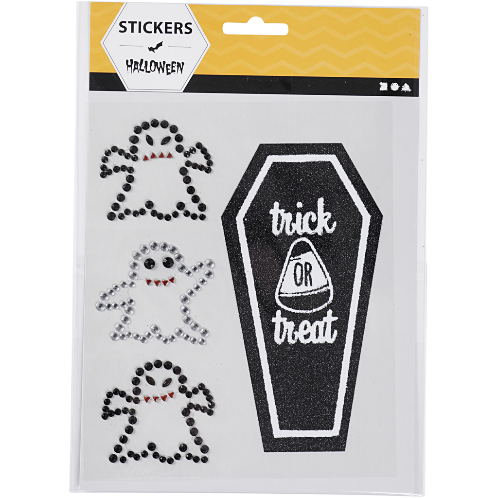 Rhinstensstickers, spøgelser og kiste, 14x17 cm, 1 ark - Billede 2