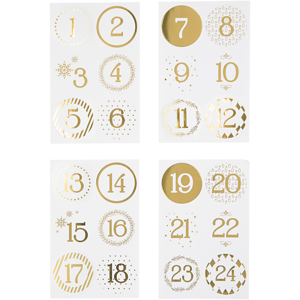 Kalendertal, guld, hvid, diam. 40 mm, 9x14 cm, 4 ark/ 1 pk. - Billede 2