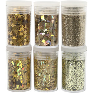 Glitter og pailletter, guld, 6x5 g/ 1 pk.