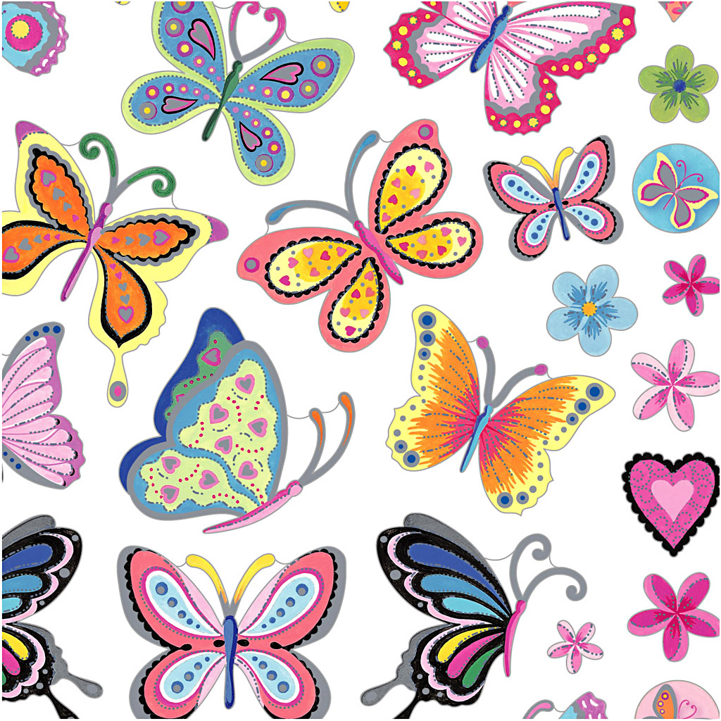 Stickers, farverige sommerfugle, 15x16,5 cm, 1 ark - Billede 3