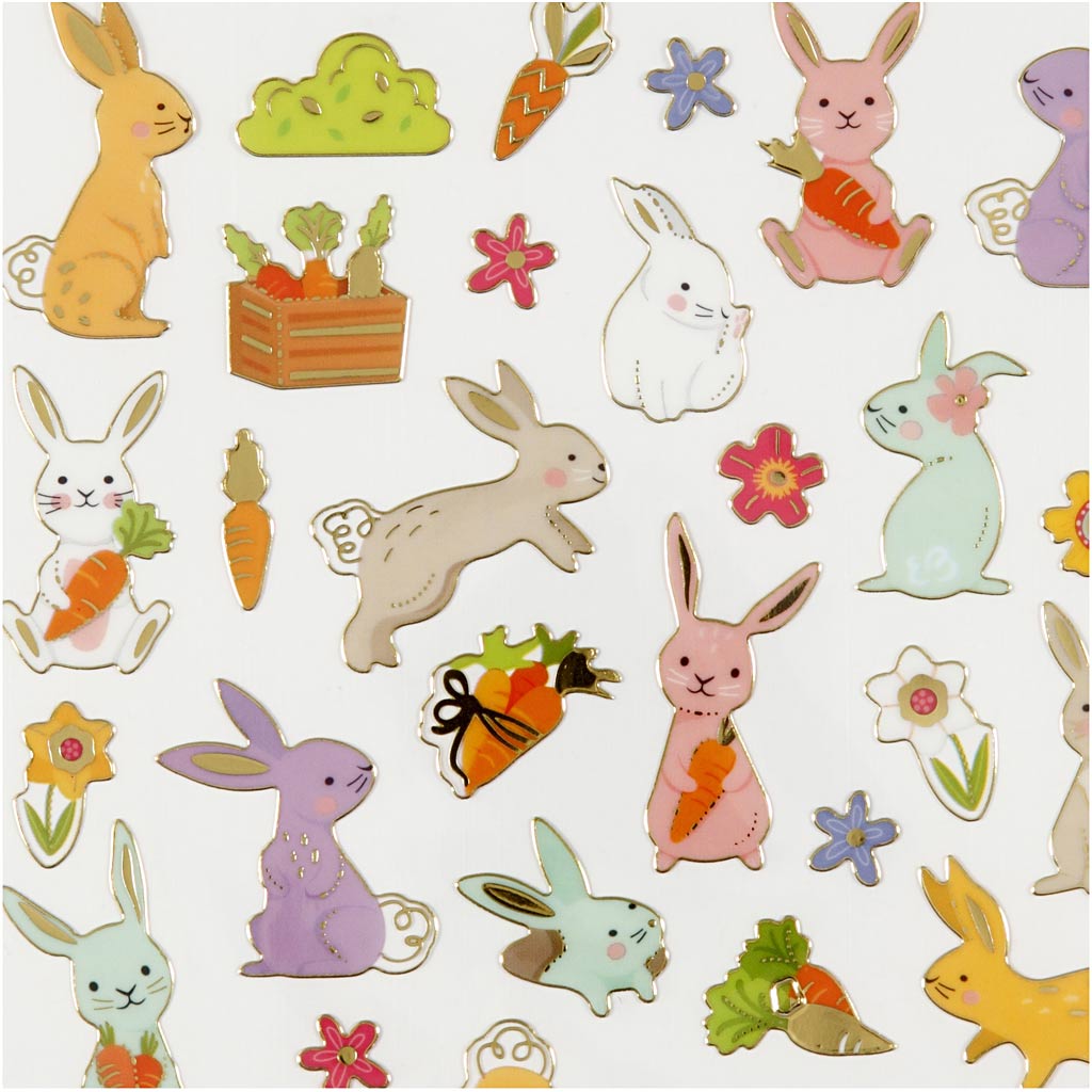 Stickers, påskeharer, 15x16,5 cm, 1 ark - Billede 3