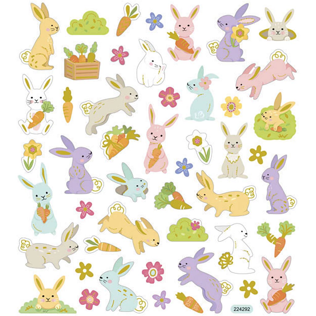 Stickers, påskeharer, 15x16,5 cm, 1 ark - Billede 4