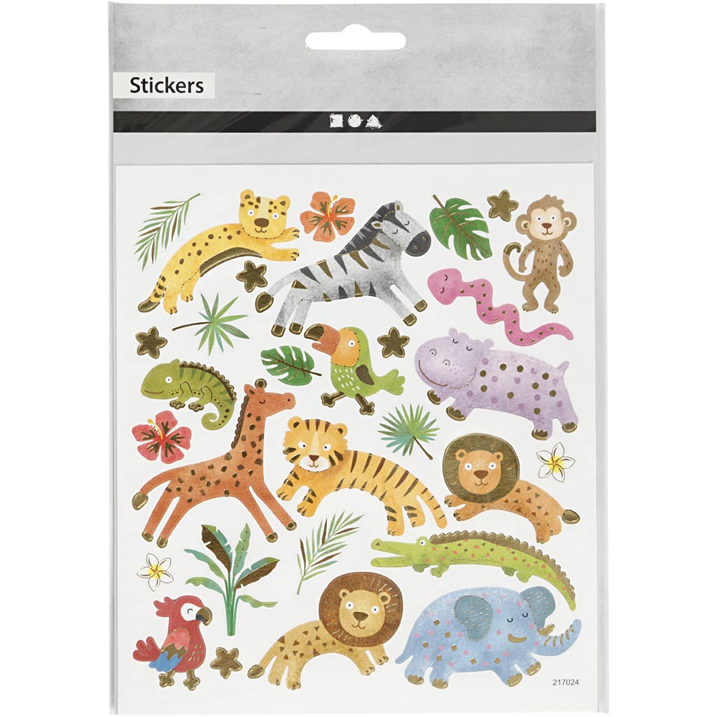 Stickers, vilde dyr, 15x16,5 cm, 1 ark - Billede 2