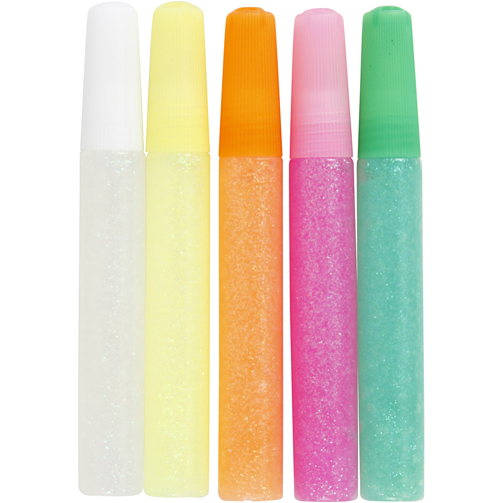 Glitterlim, pastelfarver, 5x10 ml/ 1 pk. - Billede 3