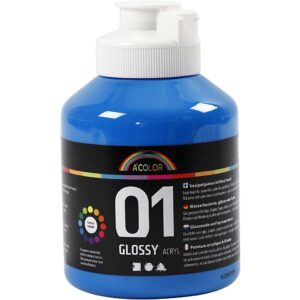 Skole akrylmaling blank, primær blå, blank, 500 ml/ 1 fl.