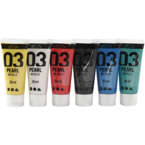 Skole akrylmaling metallic, standardfarver, metallic, 6x20 ml/ 1 pk.