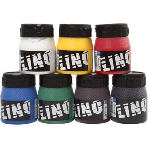 Linoleumssværte, ass. farver, 7x250 ml/ 1 pk.