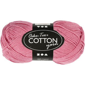 Bomuldsgarn, mørk rosa, nr. 8/4, L: 170 m, 50 g/ 1 ngl.