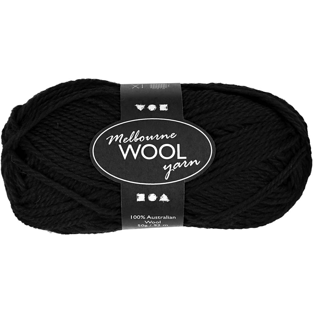 Melbourne uldgarn, sort, L: 92 m, 50 g/ 1 ngl.