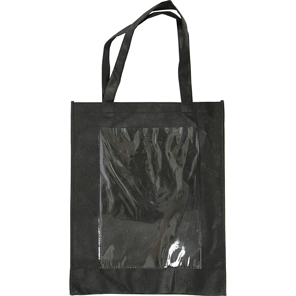 Taske med plastfront, sort, str. 42x34x12 cm, 1 stk.