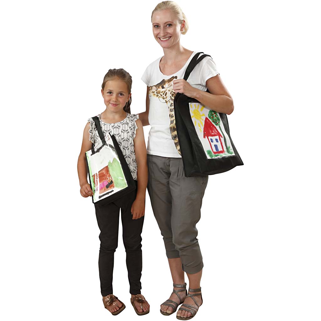 Taske med plastfront, sort, str. 42x34x12 cm, 1 stk. - Billede 2