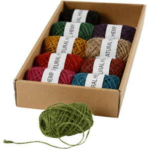 Naturhamp, ass. farver, tykkelse 1-2 mm, 10x30 m/ 1 pk.