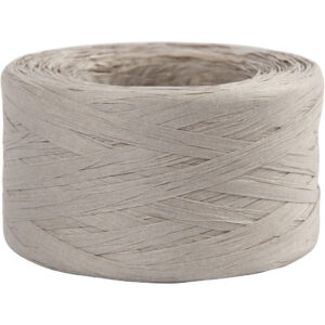 Raffia papirgarn, lys grå, B: 7-8 mm, 100 m/ 1 rl.