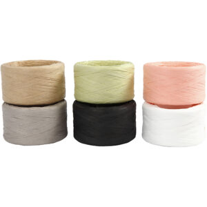 Raffia papirgarn, ass. farver, B: 7-8 mm, 6x100 m/ 1 pk.