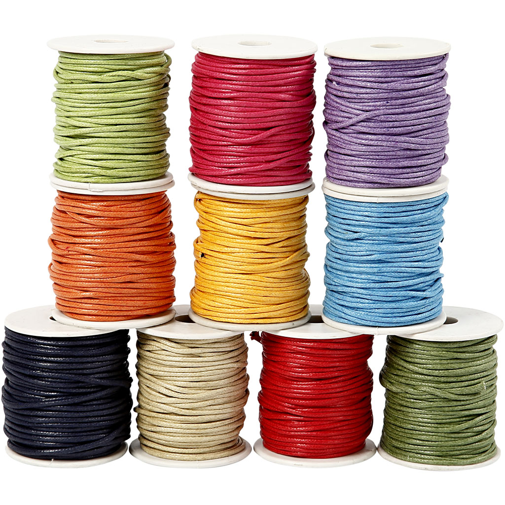 Bomuldssnor, stærke farver, tykkelse 2 mm, 10x25 m/ 1 pk.