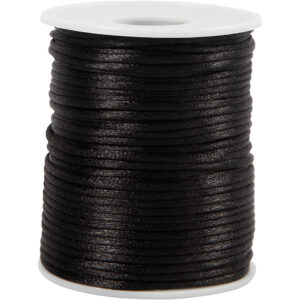 Satinsnor, sort, tykkelse 2 mm, 50 m/ 1 rl.