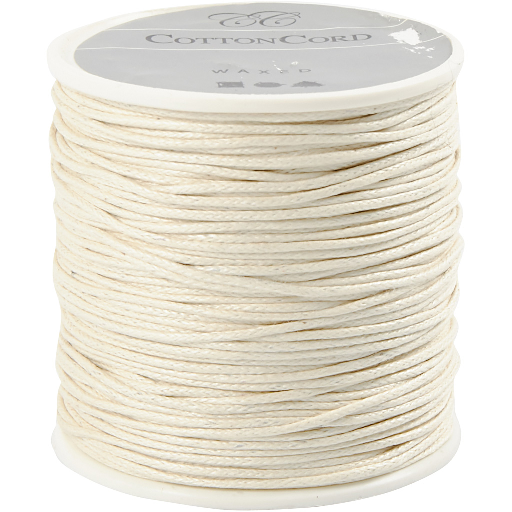 Bomuldssnor, råhvid, tykkelse 1 mm, 40 m/ 1 rl.