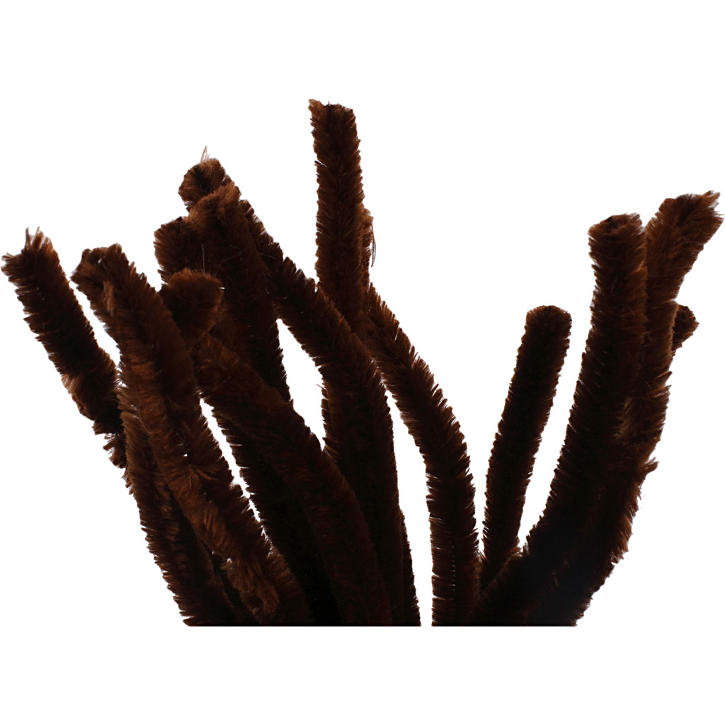 Chenille, brun, L: 30 cm, tykkelse 15 mm, 15 stk./ 1 pk.