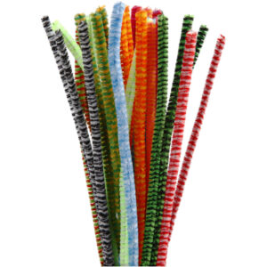 Chenille, ass. farver, stribede, L: 30 cm, tykkelse 6 mm, 30 ass./ 1 pk.