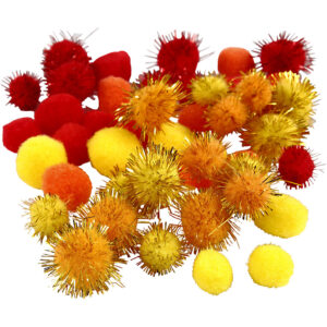 Pomponer, orange, rød, gul, diam. 15+20 mm, 48 ass./ 1 pk.