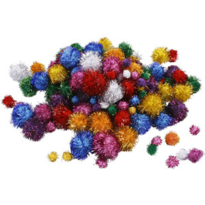 Pomponer, stærke farver, diam. 15-40 mm, glitter, 62 g/ 1 pk.