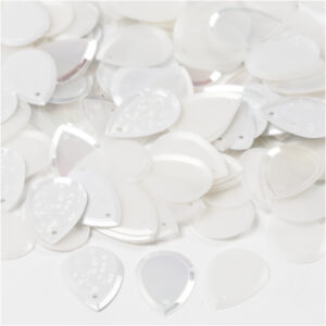 Pailletter, hvid, dråbe, str. 14x19 mm, 50 g/ 1 pk.