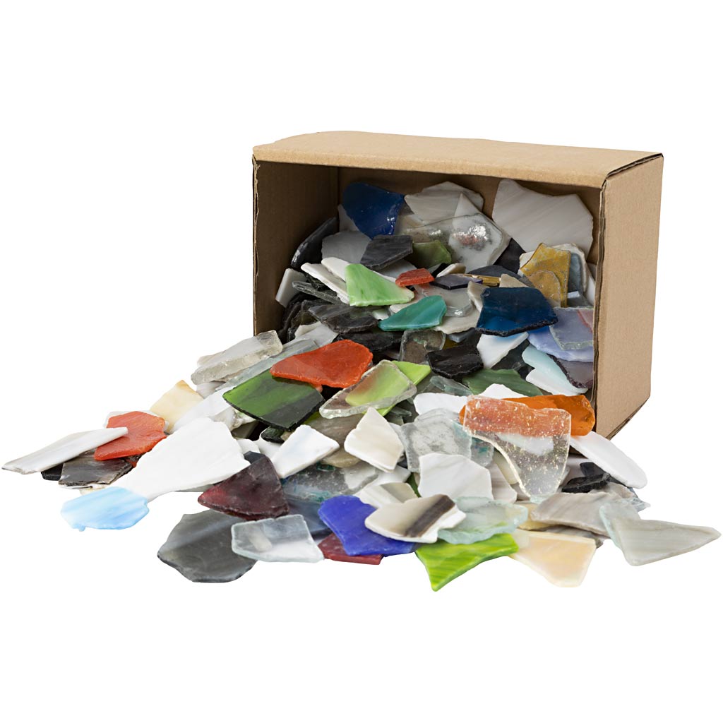 Mosaik, ass. farver, str. 15-60 mm, tykkelse 5 mm, 2 kg/ 1 pk.