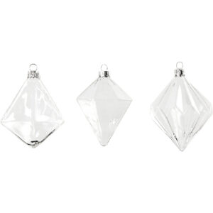 Glaskugler, transparent, H: 9,6+9,8+10,5 cm, diam. 7+7,9+8 cm, 3 stk./ 1 pk.