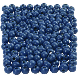 Træperler, blå, diam. 5 mm, hulstr. 1,5 mm, 6 g/ 1 pk., 150 stk.