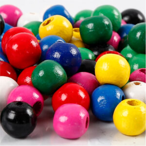Træperlemix, ass. farver, diam. 12 mm, hulstr. 3 mm, 22 g/ 1 pk.
