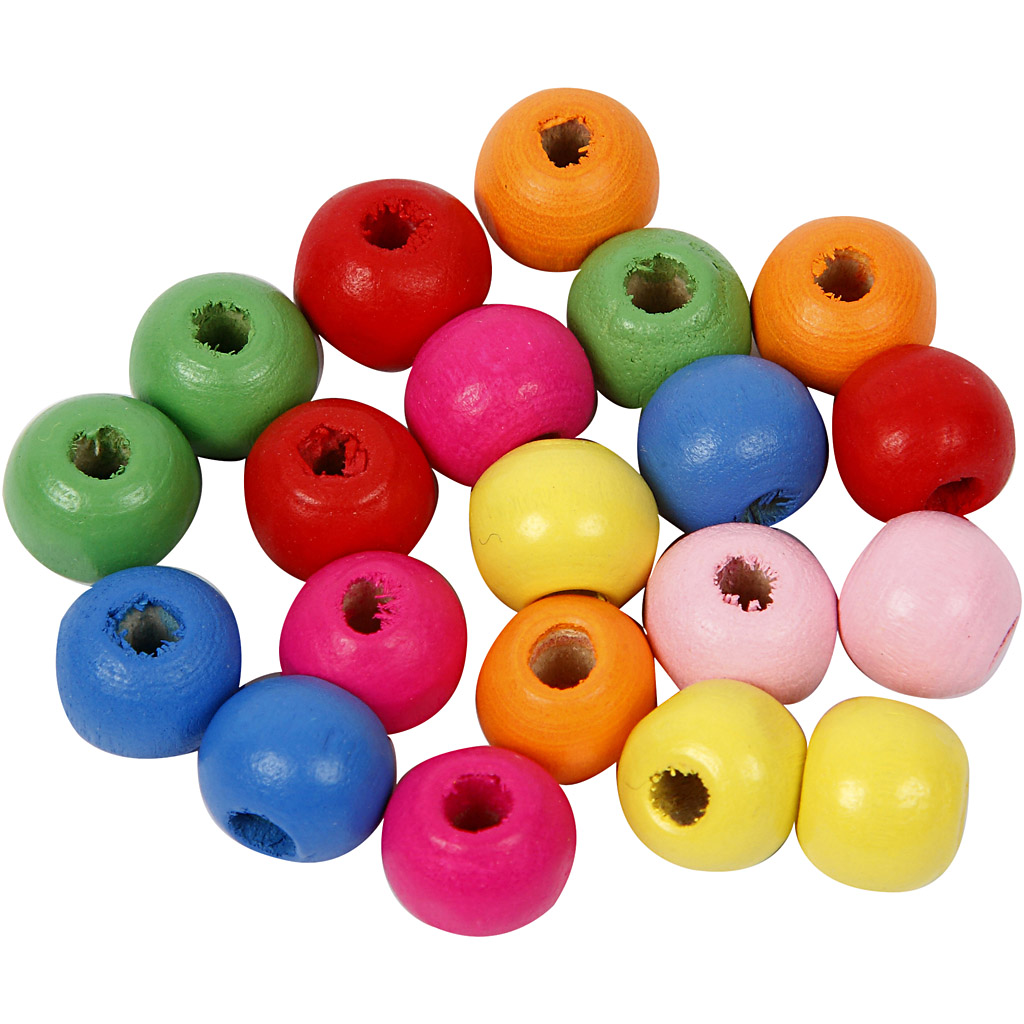 Træperlemix, ass. farver, diam. 8 mm, hulstr. 1,5-2 mm, 500 g/ 1 ps. - Billede 2