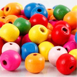 Træperlemix, ass. farver, diam. 10 mm, hulstr. 2,5-3 mm, 22 g/ 1 pk.