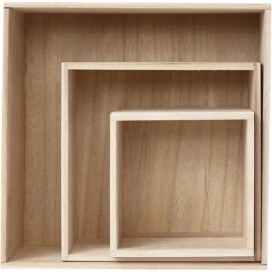 Bogkasser, kvadratiske, H: 15x15+21,5x21,5+28x28 cm, dybde 12,5 cm, 3 stk./ 1 sæt