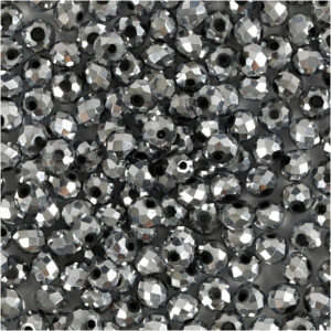 Facetperler, metallic grå, str. 3x4 mm, hulstr. 0,8 mm, 100 stk./ 1 pk.